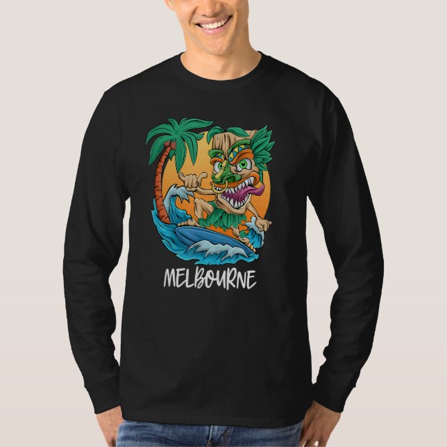 Melbourne Australia Handflatan Träd Surfing Beach  T Shirt (Framsida)