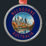 Melbourne Australia Retro Distress Circle Julgransprydnad Metall<br><div class="desc">Tryckdesign för Melbourne-reflektor. Melbourne är huvudstad i den sydöstra australiska staten Victoria. I stadens centrum finns den moderna federationstorget,  med plazas,  pub och restauranger vid Yarra-floden.</div>