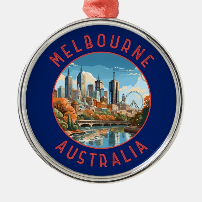 Melbourne Australia Retro Distress Circle Julgransprydnad Metall (Framsidan)
