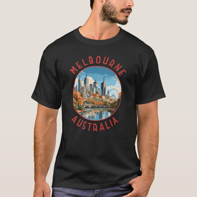 Melbourne Australia Retro Distress Circle T Shirt (Framsida)