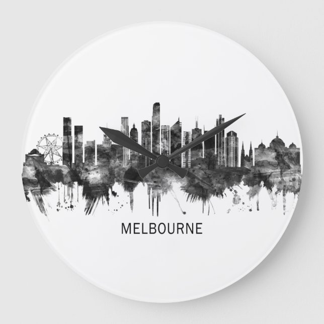 Melbourne Australia Skyline BW Stor Klocka (Framsida)
