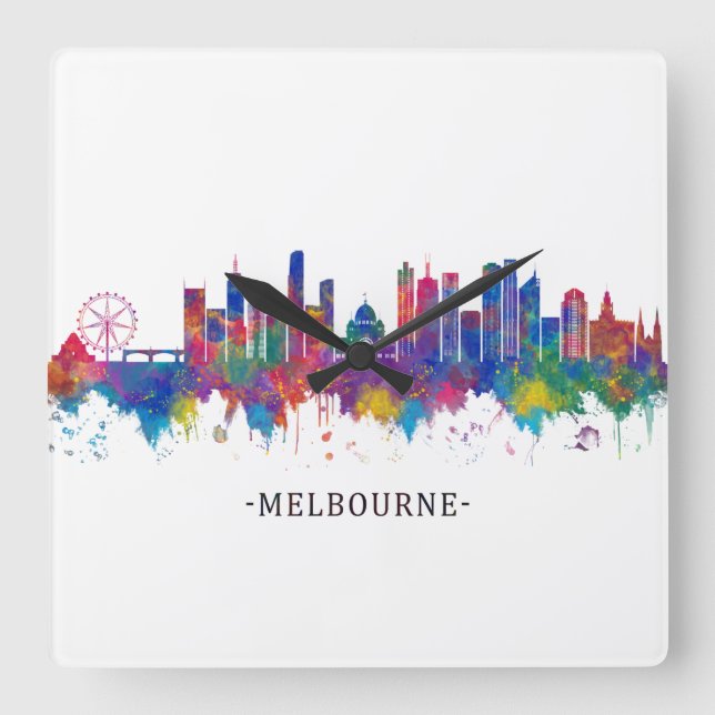 Melbourne Australia Skyline Fyrkantig Klocka (Framsida)