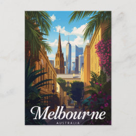 Melbourne Australia Skyline Retro Travel Vykort