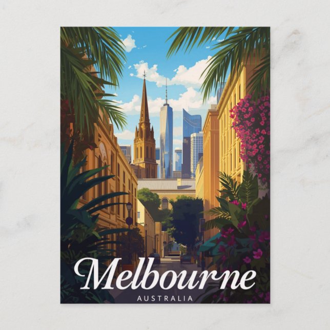 Melbourne Australia Skyline Retro Travel Vykort (Framsida)
