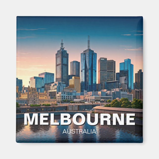 Melbourne Australia Skyline Travel Magnet (Framsidan)