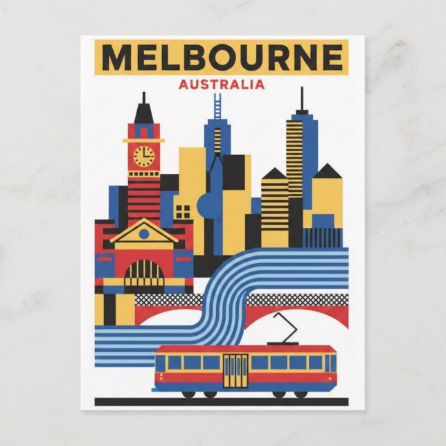 Melbourne Australia Skyline Travel Vykort (Framsida)