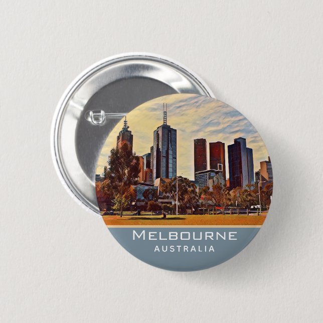 Melbourne Australia Skyline Watercolor Art Knapp (Framsida & baksida)