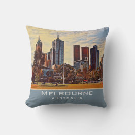 Melbourne Australia Skyline Watercolor Art Kudde