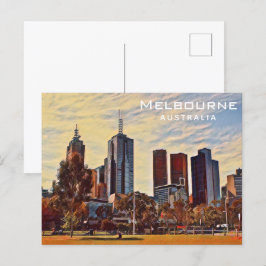 Melbourne Australia Skyline Watercolor Art Vykort