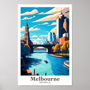 Melbourne Australia Travel Art Vintage Poster