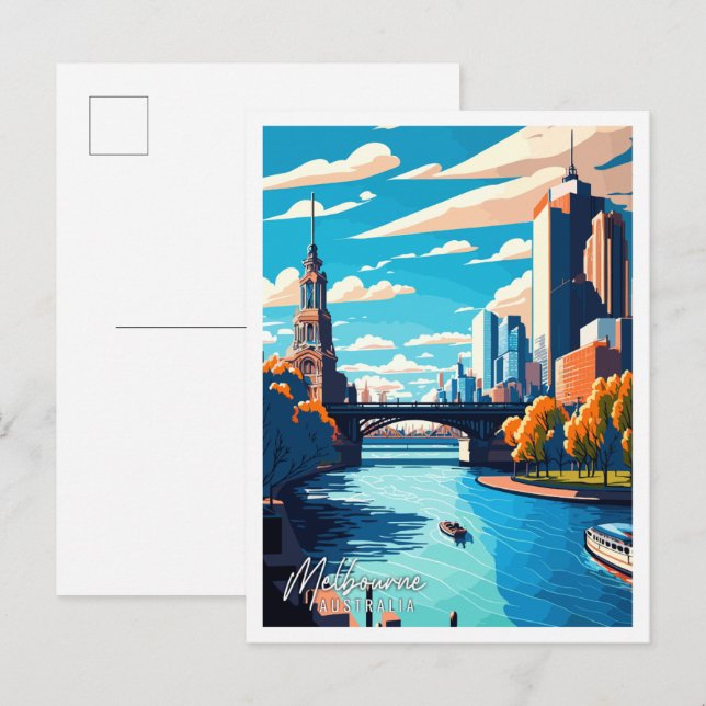 Melbourne Australia vintage resor illustration Vykort (Fram/baksida)