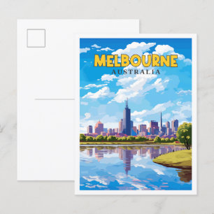 Melbourne Australia vintage resor illustration Vykort