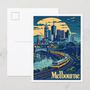 Melbourne Australia Vintage resor Illustration Vykort