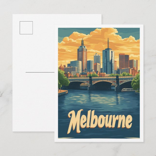Melbourne Australia Vintage resor Illustration Vykort (Fram/baksida)