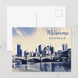 Melbourne Australia Watercolor Art Vykort