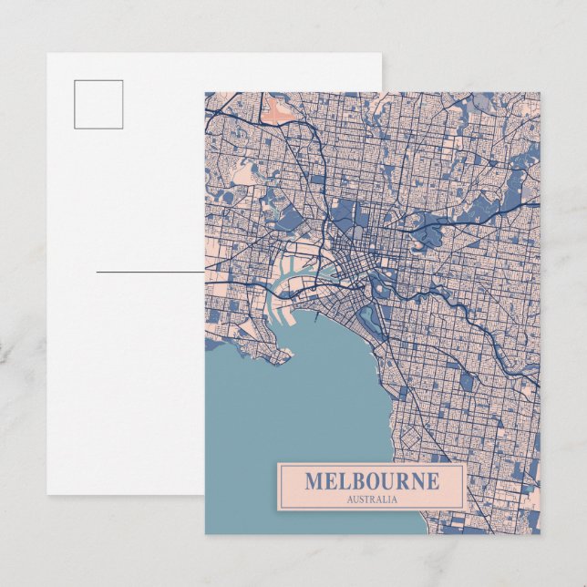 Melbourne Australien Blåsiga Stadskarta Resa Vykort (Fram/baksida)