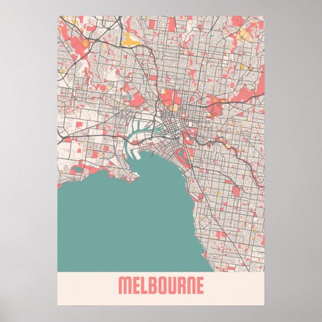 Melbourne - Australien Chalk City Karta Poster (Framsidan)