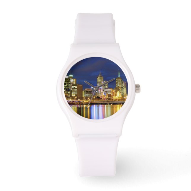 Melbourne, Australien. En natt-vy av de 2 Armbandsur (Framsida)