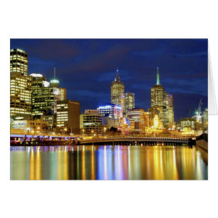 Melbourne, Australien. En natt-vy av de 2 Hälsningskort
