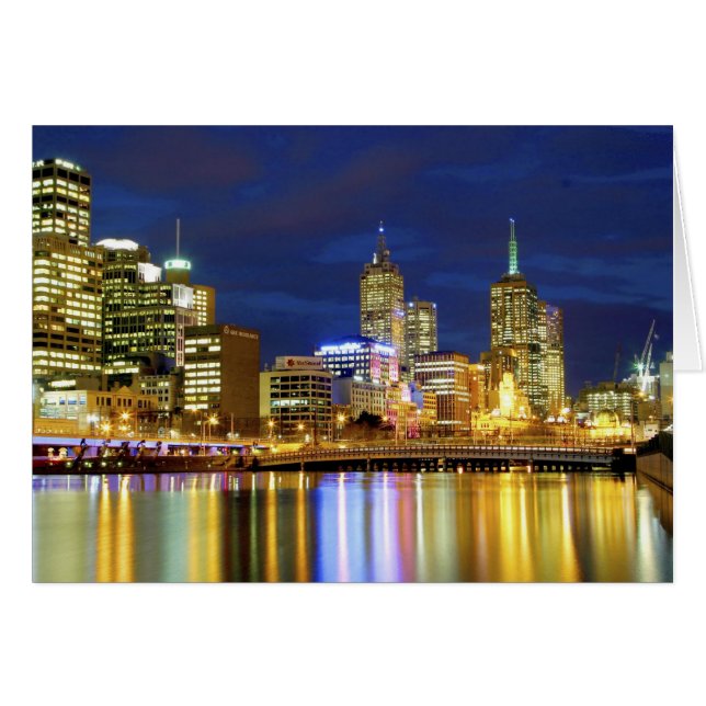 Melbourne, Australien. En natt-vy av de 2 Hälsningskort (Framsidan Horizontal)