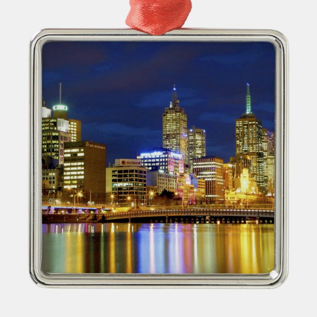 Melbourne, Australien. En natt-vy av de 2 Julgransprydnad Metall (Framsidan)