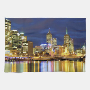 Melbourne, Australien. En natt-vy av de 2 Kökshandduk