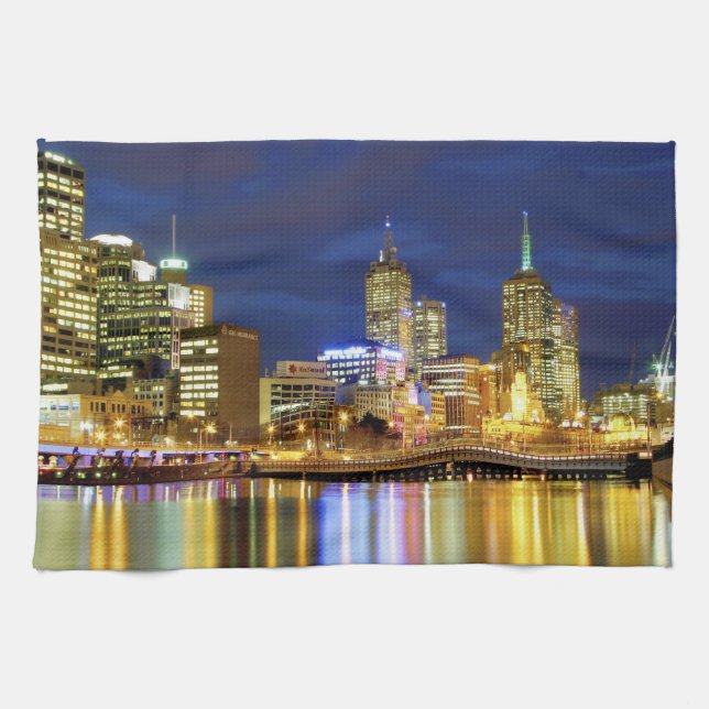 Melbourne, Australien. En natt-vy av de 2 Kökshandduk (Horisontell)
