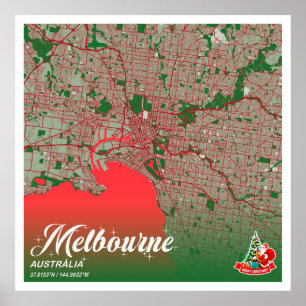 Melbourne - Australien, jul, Färg City Karta Poster