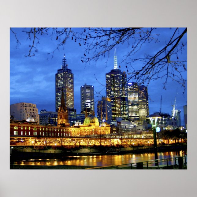 Melbourne, Australien. Natt Poster (Framsidan)