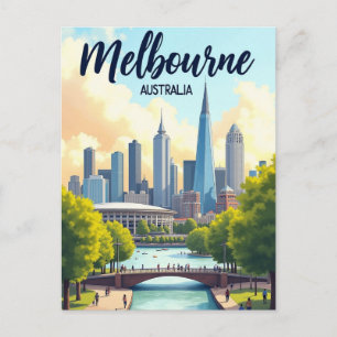 Melbourne Australien Resa Konstnärlig Vintage Vykort