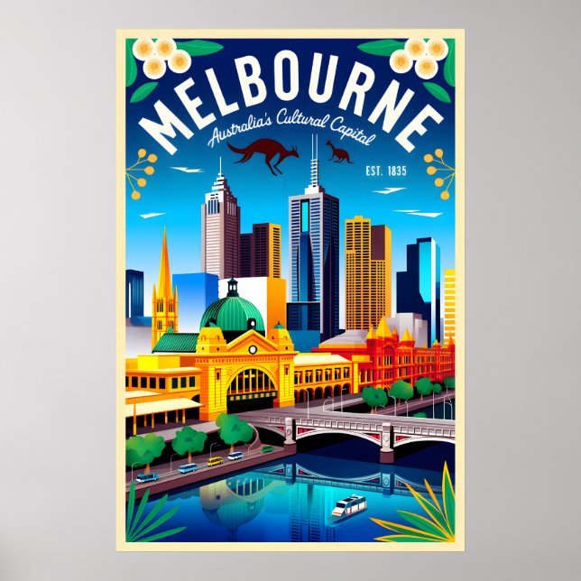 Melbourne Australien Retro Resemallar Poster Konst (Framsidan)