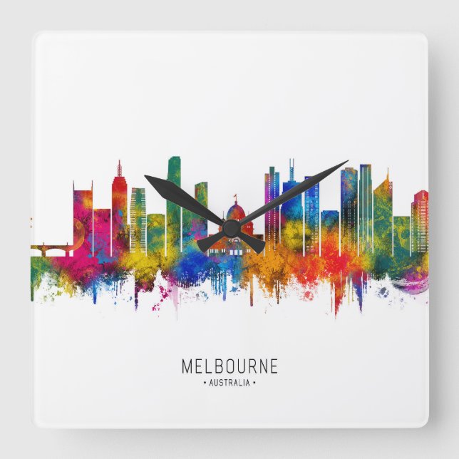 Melbourne Australien Siluett Fyrkantig Klocka (Framsida)