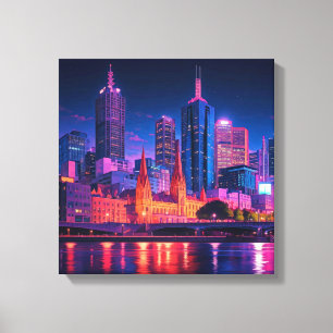 Melbourne Australien Siluett Natt Canvastryck