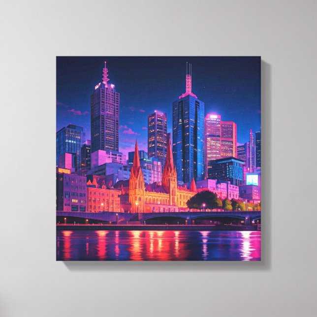 Melbourne Australien Siluett Natt Canvastryck (Framsida)