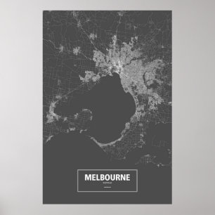 Melbourne, Australien (vit på svart) Poster
