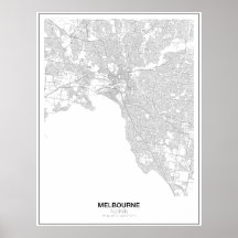 Melbourne, Australiens minimalistiska Karta Poster