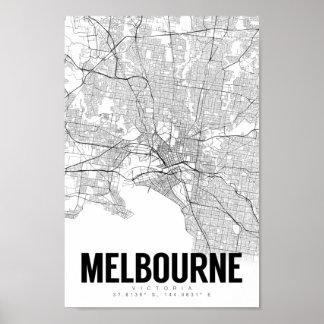 Melbourne Austrlaia Minimalist Karta Art Poster