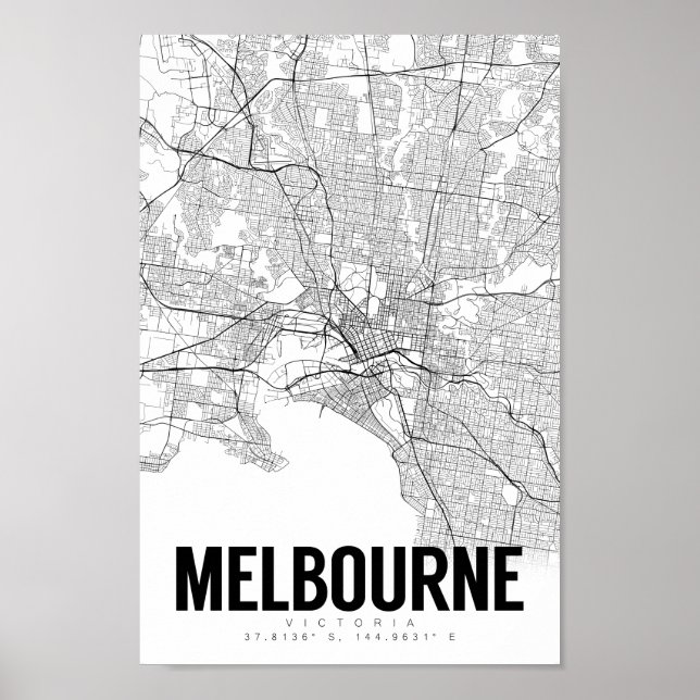 Melbourne Austrlaia Minimalist Karta Art Poster (Framsidan)