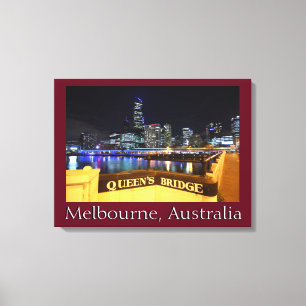 Melbourne CBD Queens Bridge City Ljus Canvastryck