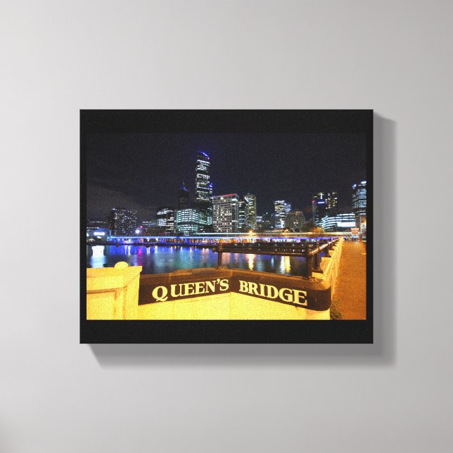 Melbourne CBD Queens Bridge City Ljus Canvastryck (Framsida)