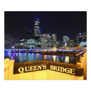 Melbourne CBD Queens Bridge City Ljus Fototryck