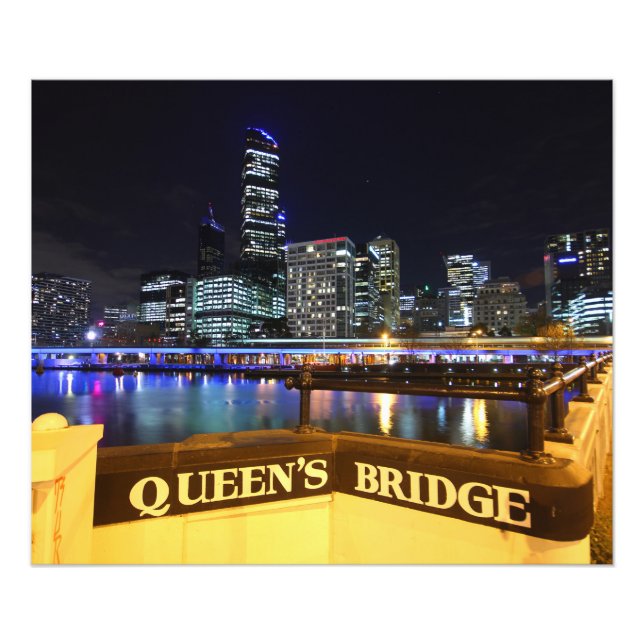 Melbourne CBD Queens Bridge City Ljus Fototryck (Framsidan)