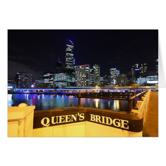 Melbourne CBD Queens Bridge City Ljus OBS Kort (Framsidan Horizontal)