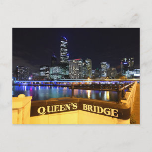 Melbourne CBD Queens Bridge City Ljus Vykort