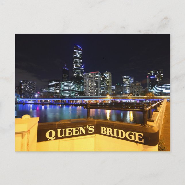 Melbourne CBD Queens Bridge City Ljus Vykort (Framsida)