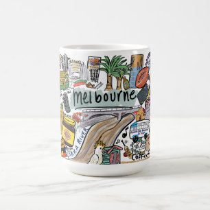 Melbourne City Illustration Mugg, Vit Kaffemugg