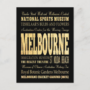 Melbourne City of Australia Typography Art Vykort