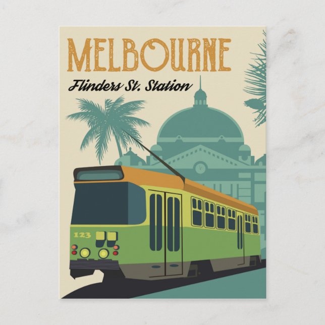 Melbourne, Flinders Street Station Spårvagn Vykort (Framsida)
