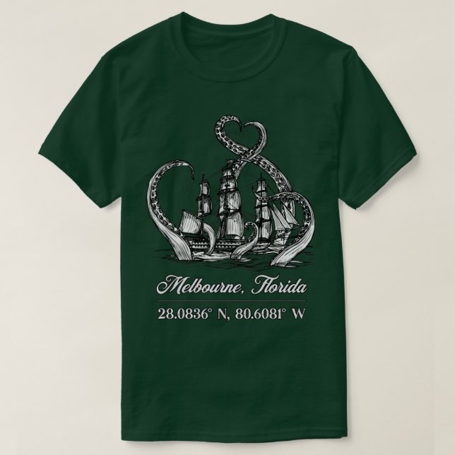 Melbourne Florida Nautical Coordinates Boat Octopu T Shirt (Design framsida)