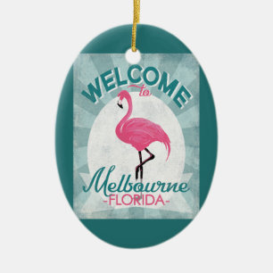 Melbourne Florida Rosa Flamingo Retro Julgransprydnad Keramik